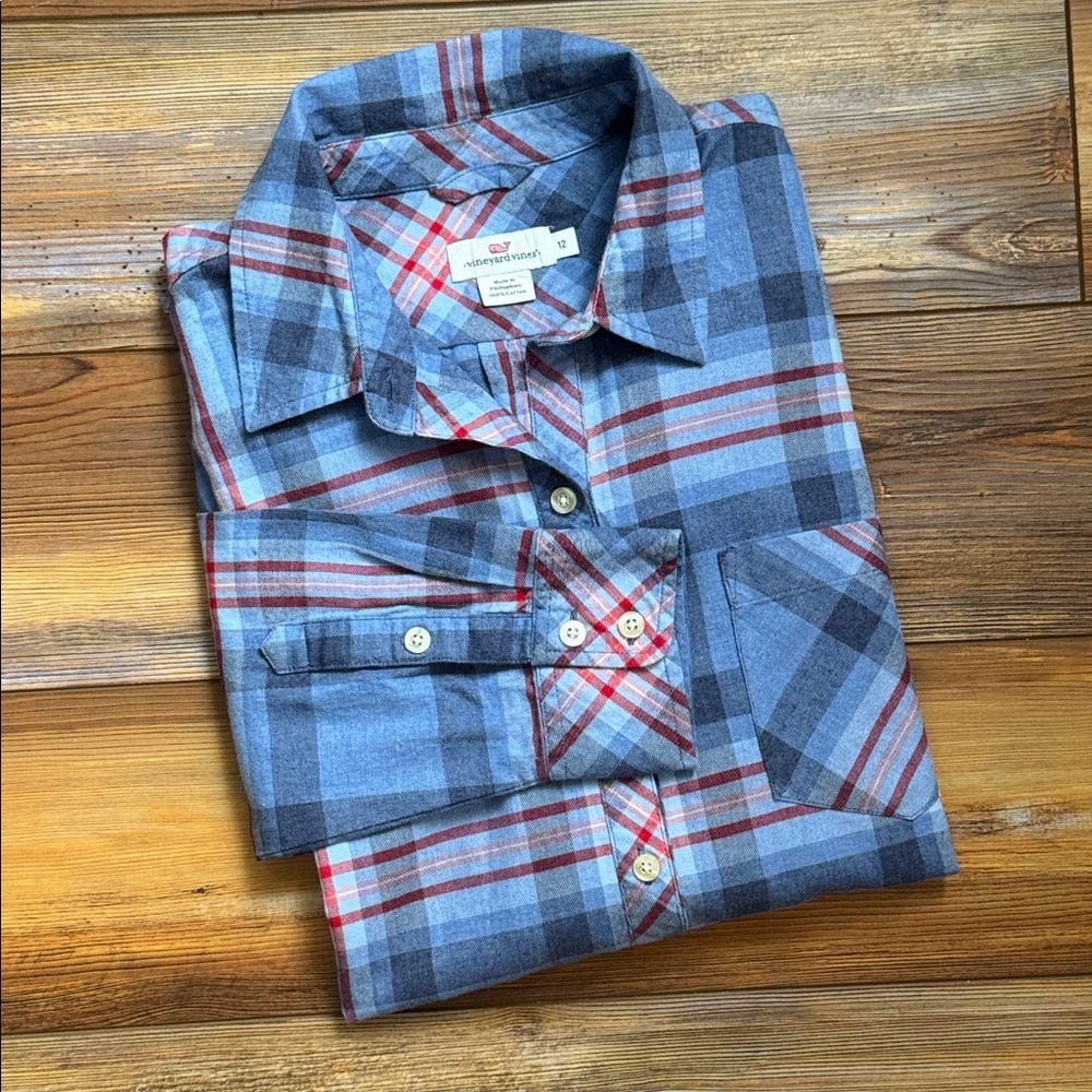 Vineyard Vines Women’s Plaid Flannel Button Down Size 12 100% Cotton
